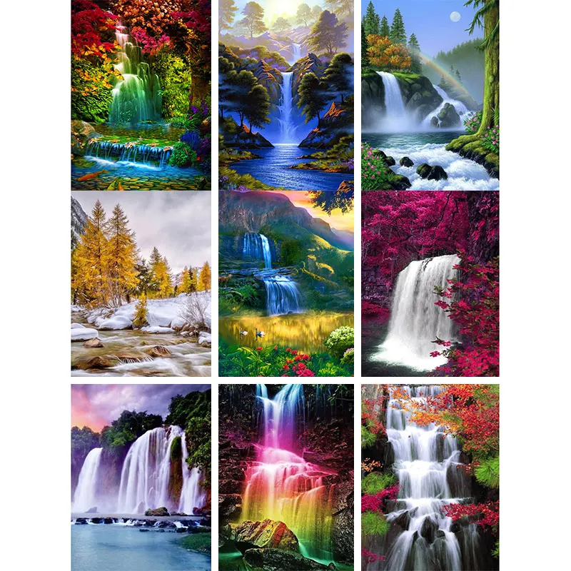 

5D Diamond Mosaic Cross Stitch Scenery Full Square Drill Wall Decor Rhinestone Diamond Embroidery Waterfall Handmade