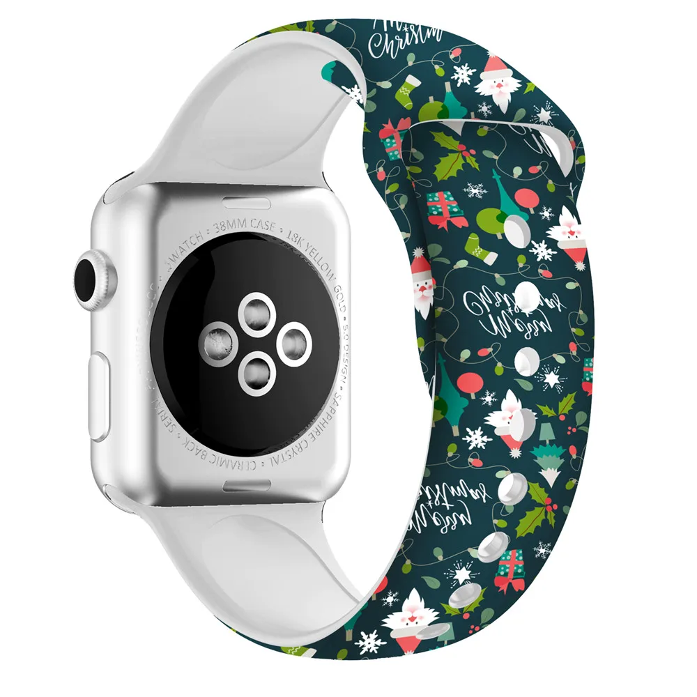 Ремешки для часов для Apple Watch ремешок Рождественский силиконовый Рождественский браслет с деревом для iwatch Санта Снеговик Рождественский подарок на год - Цвет: D
