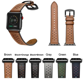 

Watch Band Strap For Apple Watch 4 3 2 1 40mm 44mm Black Orange Genuine Leather WatchStrap Band For Iwatch 38mm 42mm Bracelet