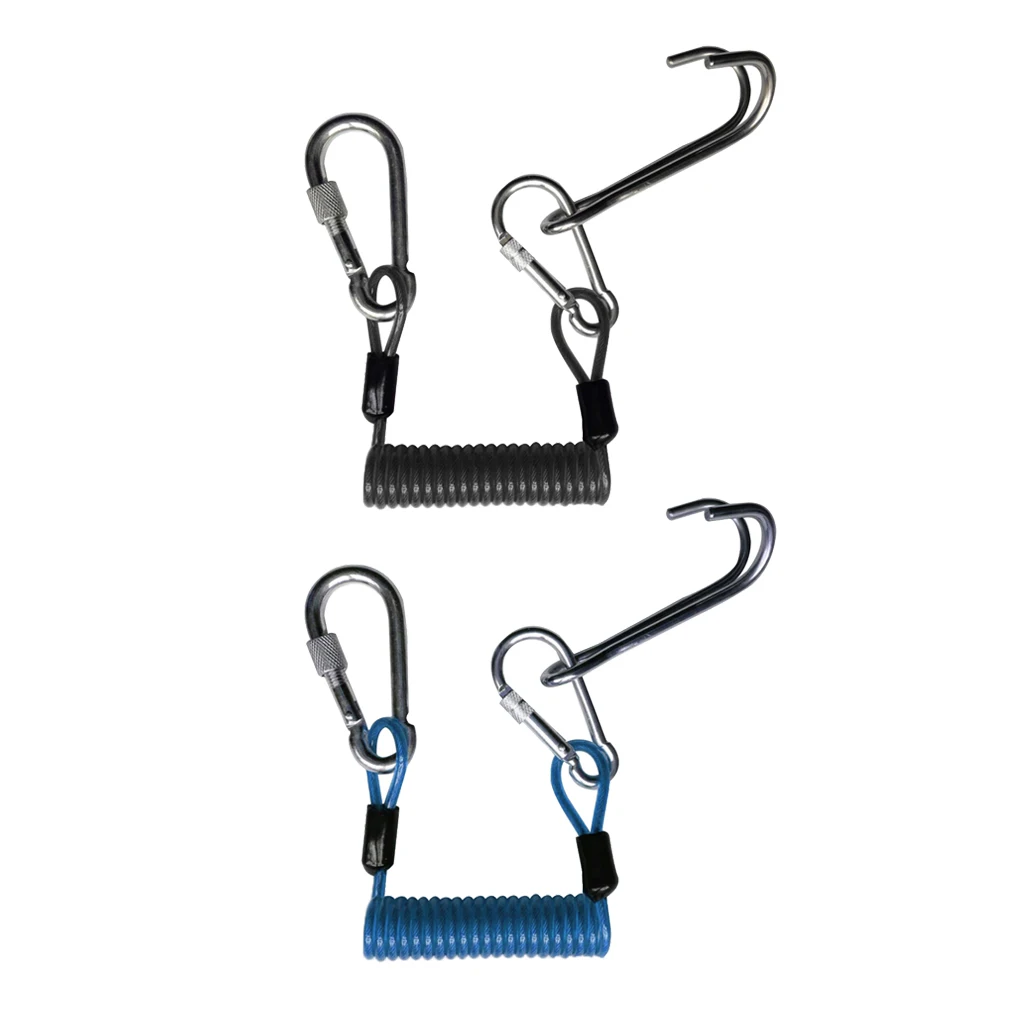 

2 Piece Safety Scuba Diving Diver Dual Reef Hook & Coil Lanyard Swivel Clip Carabiner Hook Heavy Duty Equipment