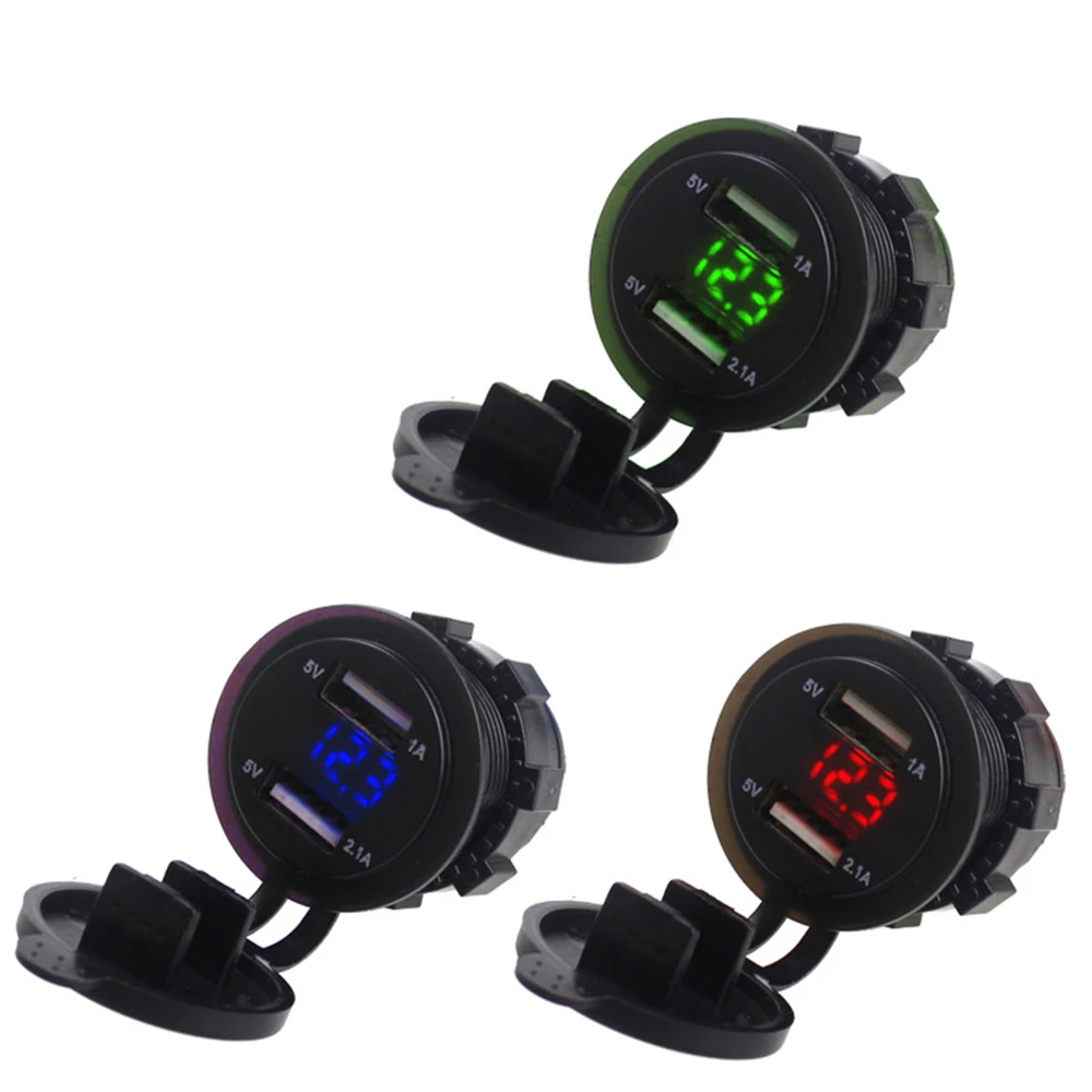 5v 2.1A 1A 12V Dual USB Автомобильное зарядное устройство вольтметр измеритель напряжения Led USB Автомобильное зарядное устройство адаптер питания розетка с напряжением мотоцикла