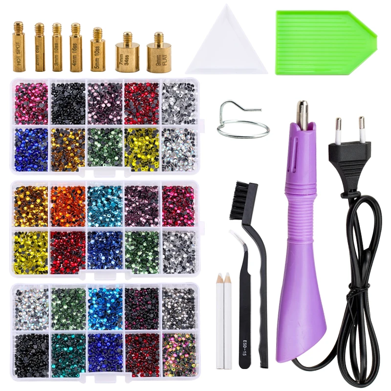 

Hot Sale New Set 2000pcs Hot fix Rhinestones Hotfix Applicator with 7 Tips Crystal Glass Rhinestone Iron-on Wand Strass