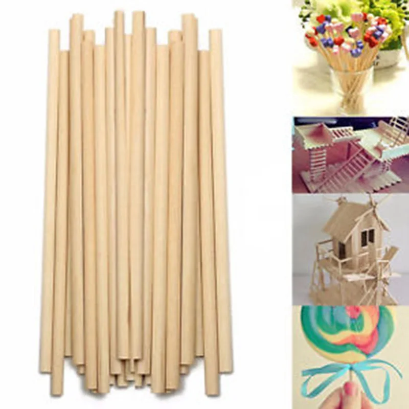 

50pcs Round Wooden Stick Natural Wood Sticks Cake Dowel For DIY Food Craft 10*0.5cm/15*0.5cm Building Model Woodworking Stick