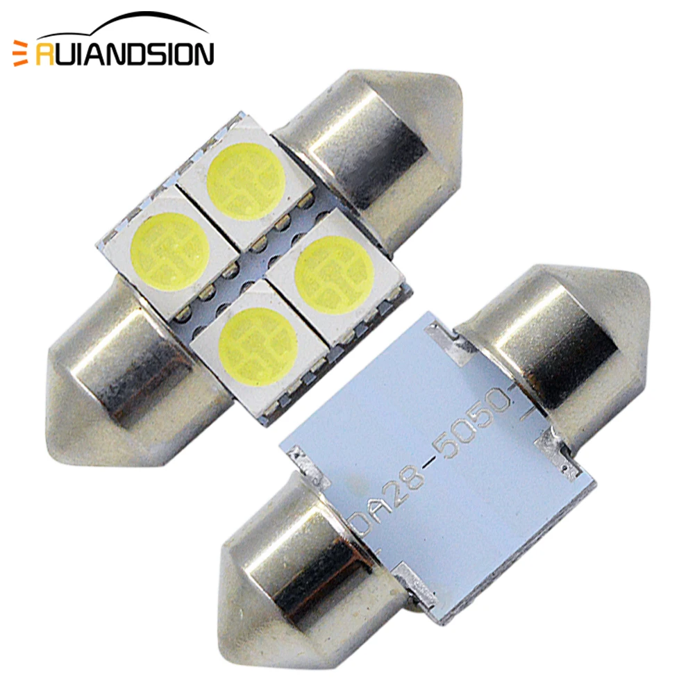 Пара 0 6 Вт C5W светодиодный 5050 4 SMD лампы 28 мм Festoon светильник белого Авто купольная