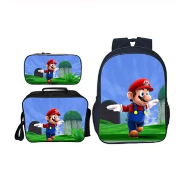 

Fashion Boy School Backpack Daily Mochila New Hot 3pcs/Set School Bag Super Mario Printing Backpack Children Combination Bookbag
