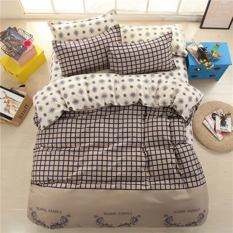

4Pcs Bedding Set Cotton Print Cover Lattice Flower Pillowcase Fitted Bed Sheet Decoration Multicolor High-Grade Duvet Cover Sets