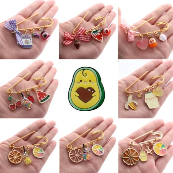 

Fruit Brooches&Pins Avocado Watermelon Cherry Strawberry Brooch Buckle Pin Women Safety Pins Girl Children Bags Decoration Pin