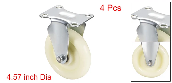 uxcell 1/2/4pcs Fixed Caster Wheels 2.75/3.75/4.57 inch Diameter Nylon Caster Top Plate 265/308/365lb Capacity