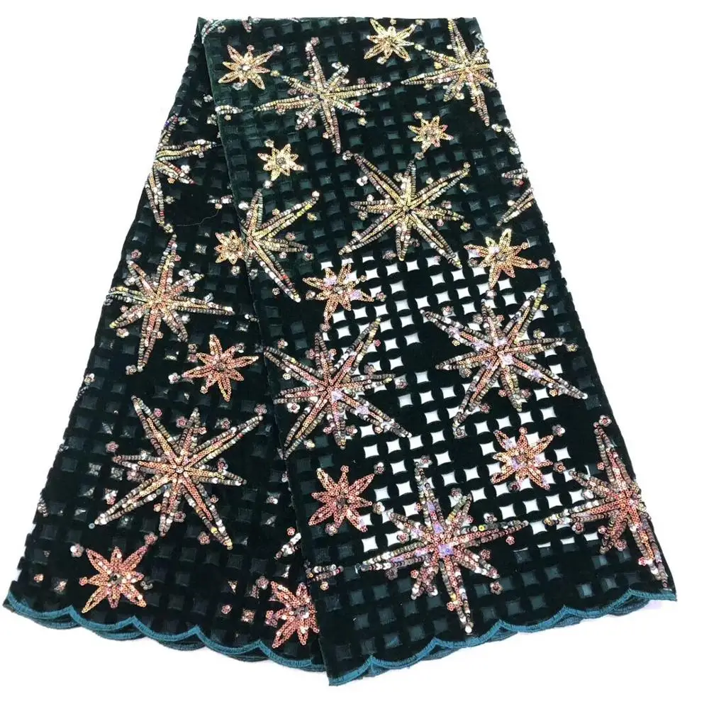 

African lace fabric 5yds/pce star patterns sequins velvet fabrics women gorgeous luxury lagos party asoebi bright dress 2020
