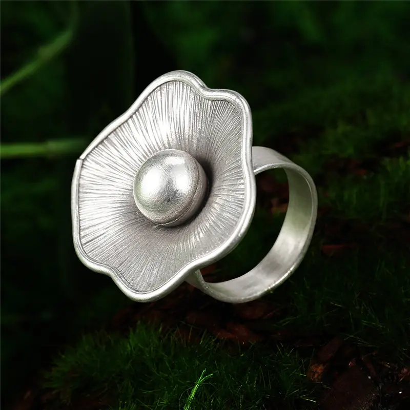 V.YA Vintage Jewelry S925 Sterling Silver Flower Ring For Women Adjustable Size Thai Silver Party Jewelry