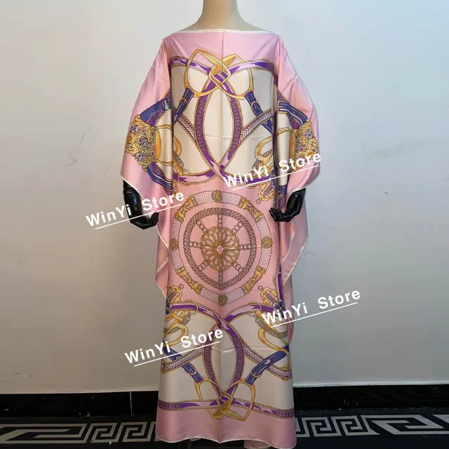 Africa Fashion Blogger Recommend Popular printed Silk Kaftan Maxi dresses Loose Summer Beach Bohemian kaftan long dress for lady 15