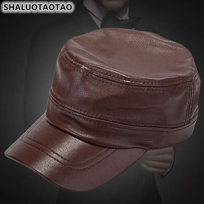 SHALUOTAOTAO Trend Men's Flat Cap Genuine Leather Hat Autumn Winter Fashion New Thin Sheepskin Military Hats Leisure Sports Caps |