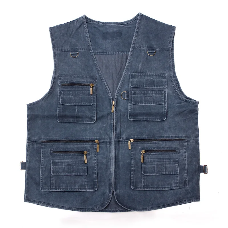 

Middle-aged Photography Waistcoat Multi-pockets Advertisement Vest Outdoor Canvas Men's Reporter Fishing Vest Customizable