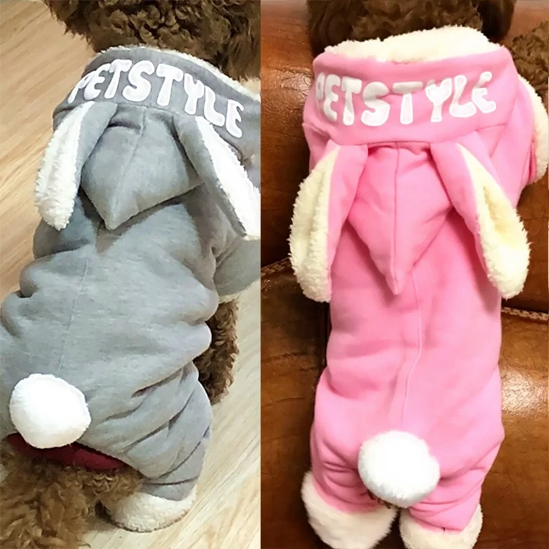 Warm Dog Clothes Cute Big Rabbits Ears Design Jacket Winter Pet Thicken Jumpsuit Fashion Fleece Coat For Dogs Chihuahua