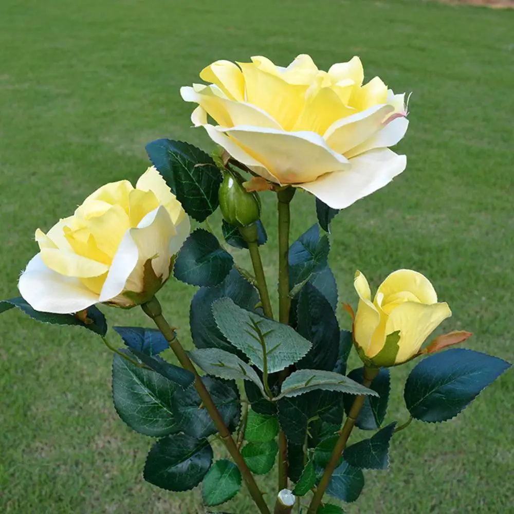 Открытый Солнечный 3 светодиодный светильник водонепроницаемый роза цветок уличная лампа для дома, сада, двора лужайки - Цвет: Золотой
