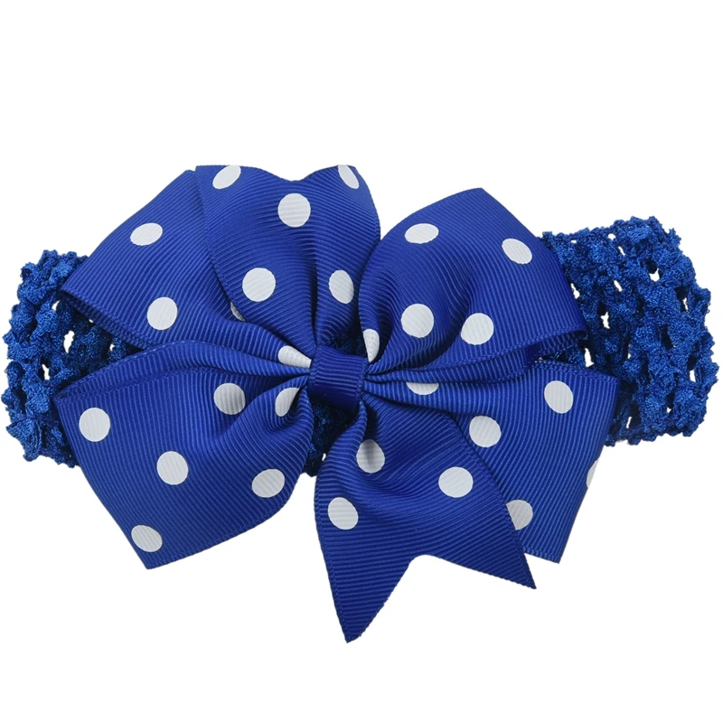 

Baby Girl Rib Dovetail satin ribbon Polka Dot Bow Elastic hair band(Blue)