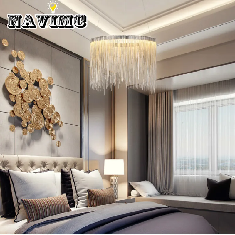 Decorative Art Tassel Aluminum Chain Simple Personality Villa Bedroom Decoration Lamp