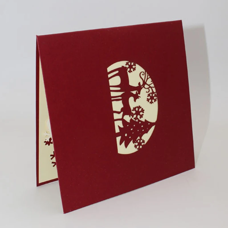  1pc Forest Deer 3D Stereo Greeting Cards with LED Light Music for Christmas Postcard Evening Party  - 4.00019E+12