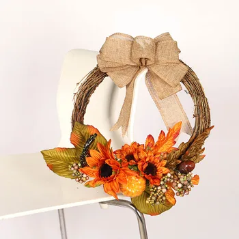 

Door Wreath Window Wall Decor Garland Hanging Silk Rattan 35cm Pumpkin