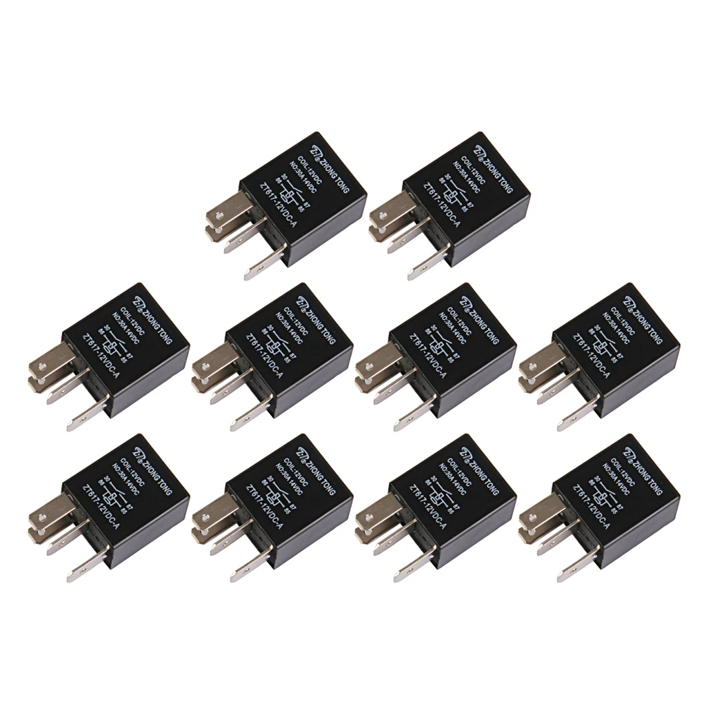 10Pcs 12V DC Automotive Relay SPST 30A 4 Pins Electromagnetic Power Relay Switches For Truck Boat Marine