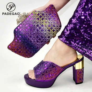 

Purple Color New Arrivals Matching Lady Shoes and Bag Set In Heels Matching Women Shoes and Bag Set for Royal Wedding