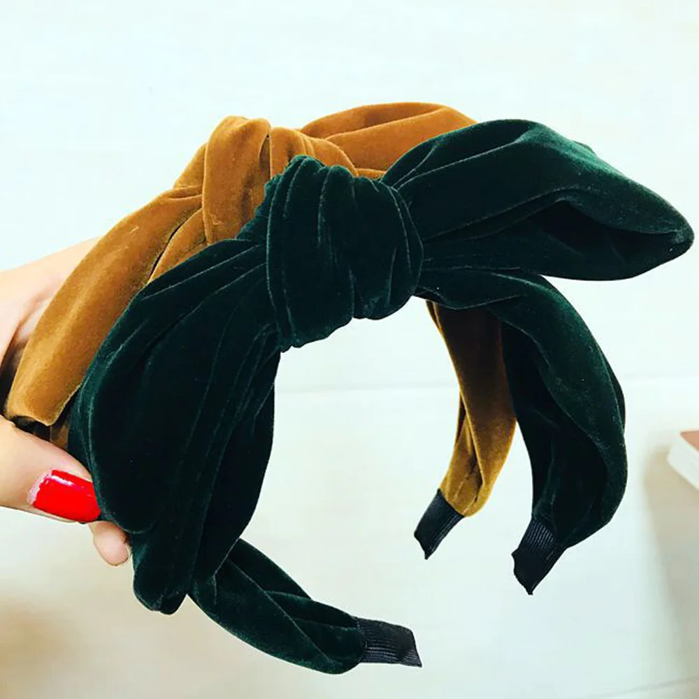1 Pcs Vintage Velvet Hair Hoop Big Bow Headband Thick Solid Color Hairband for Women Fashion Elegant Retro Headwear Accessories