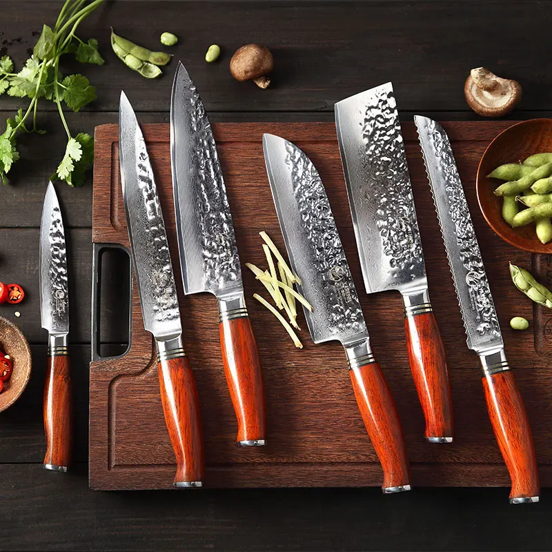 YARENH набор кухонных ножей 6 шт.-японские наборы шеф-ножей из дамасской стали-лучшие кухонные ножи для приготовления пищи-деревянная ручка Dalbergia