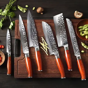 

YARENH 6 Pcs Kitchen Knife Set - Japanese Damascus Steel Chef Knife Sets - Best Cooking Kitchen Knives - Dalbergia Wood Handle