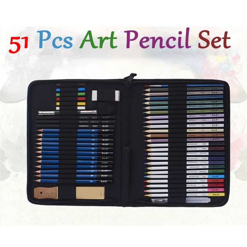 

51Pcs Soft Watercolor Pencils Wood Soluble Coloured Pencils Set For Boys Girls Sketch Sketching Painting Coloring Stationery