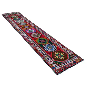 

78x370 Cm Red Handmade Boho Runner Rugs-3x12 Ft