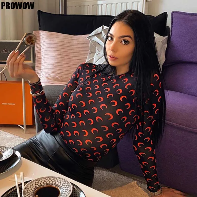 

2020 Summer Women'S Designer Moon Print T Shirt Lady Round Neck Long Sleeves Ice Silk Top Women Underwear Clothing One-Piece