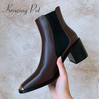 

krazing pot 2020 new Chelsea boots metal round toe high heel winter keep warm young lady streetwear retro basic ankle boots L91