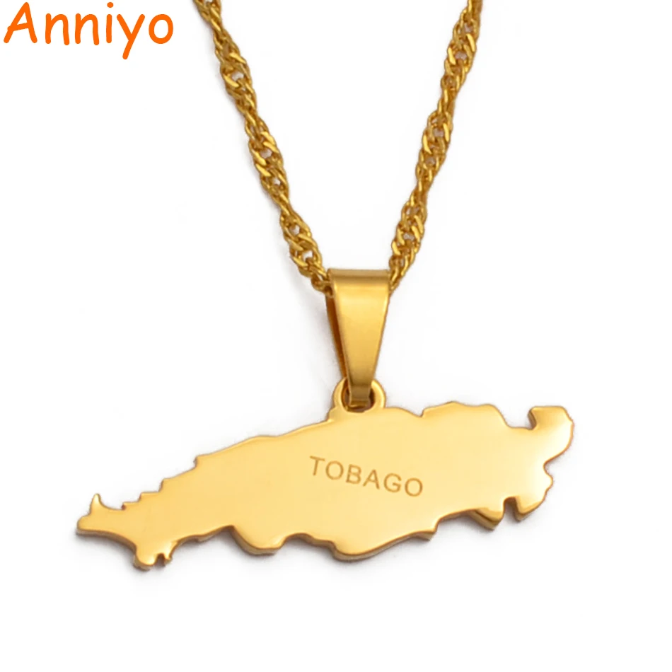 Anniyo Tobago, карта острова, подвески, ожерелья для женщин, девушек, золотой цвет, карты, ювелирные изделия, подарки#035121