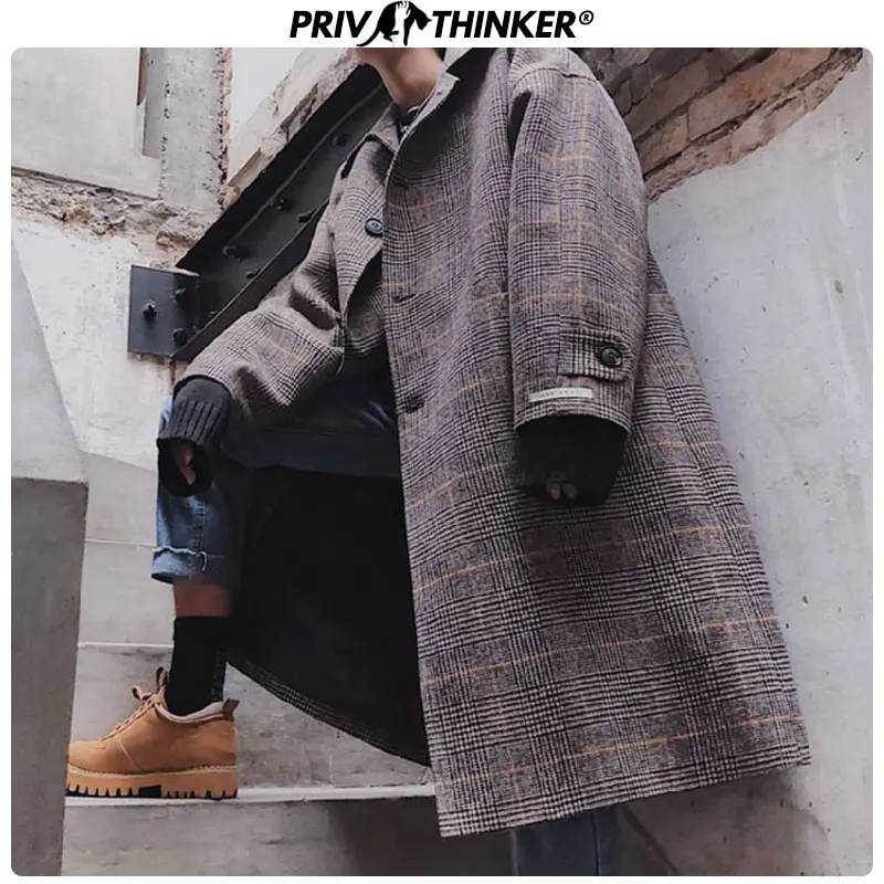 Privathinker, Мужская Корейская Длинная утепленная ветровка, шерстяная куртка, мужские теплые куртки, пальто, мужское зимнее пальто, шерстяное пальто, Корейская версия
