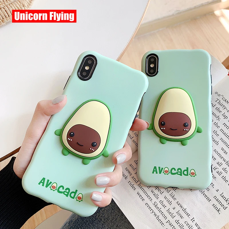 

LinXiang Cartoon Cute 3D Avocado Embossment Wavy Edge Phone Case Back Cover For iphone 6 6s 7 8 Plus X XS Max XR