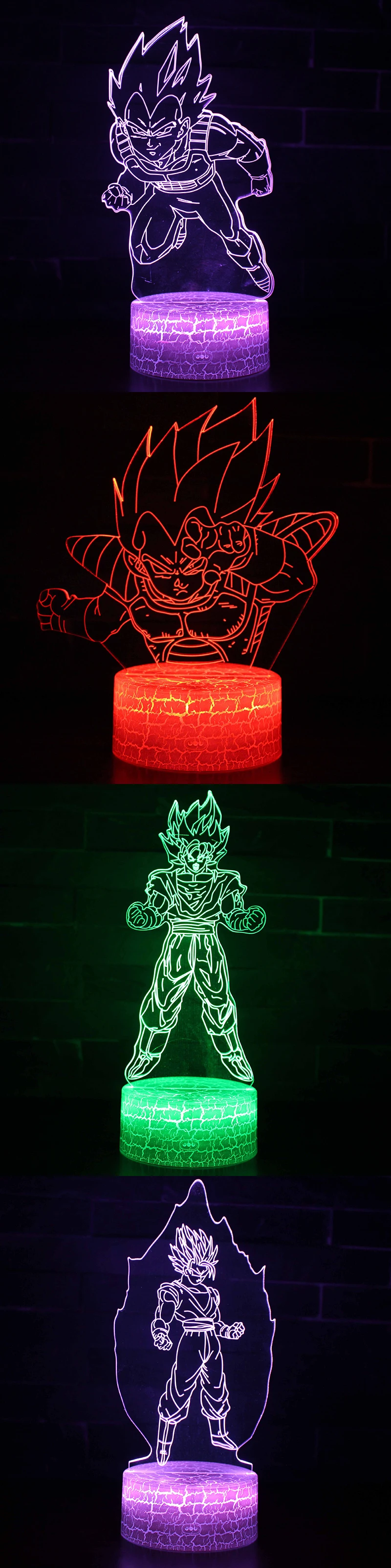 Dragon Ball Супер Saiyan Бог экшен-фигурка Гоку 3D иллюзия настольная лампа 7 цветов меняющийся ночник для мальчиков детские подарки для малышей