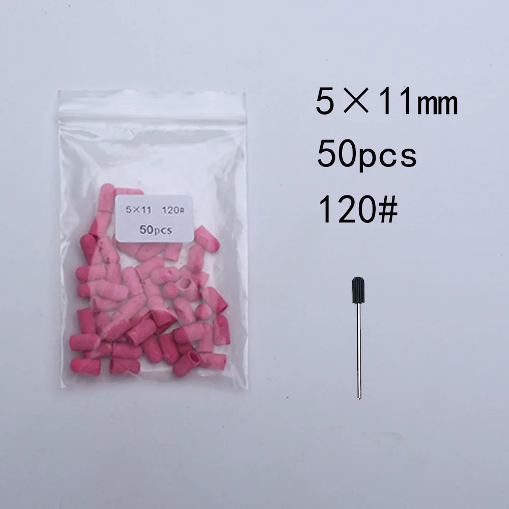 50PCS 5*11mm Sanding Caps With Rubber Handle Gel Remover Electric Cutter Drill Bits Nail Sanding Bands Block Grinding Tools