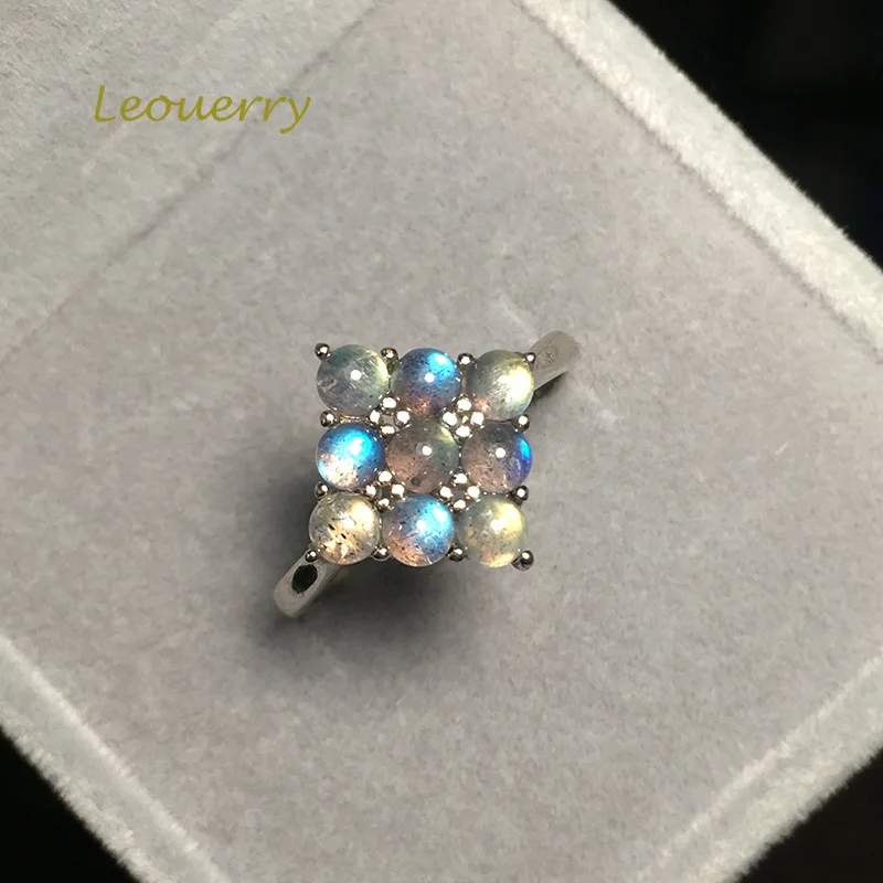 Leouerry, 925 пробы, серебряное, натуральное, Радужное, голубое, лунный камень, открытые кольца, элегантные, для леди, принцесса, обручальные кольца с 9 шт., лабрадорит