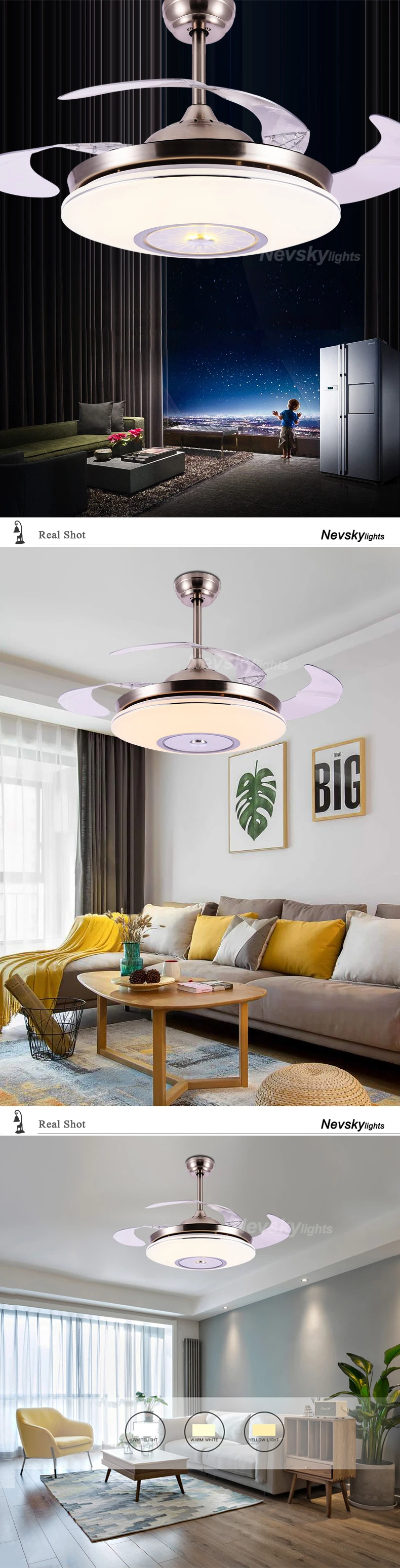 Modern Ceiling Fans Living Folding Wing Fans With Lamp Led Dining