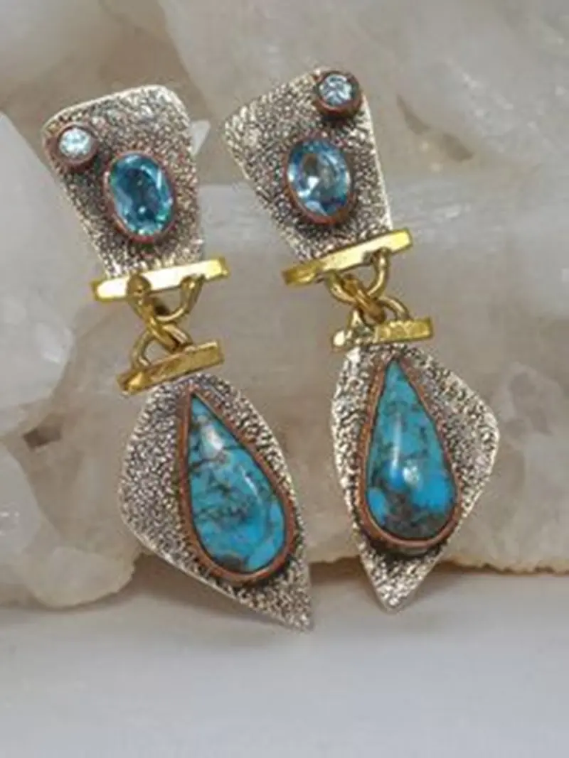 

2019 Vintage Tibetan Silver Color Turquoises Earings Blue Stone Indian Dangle Earrings for Women Boho Statement Jewelry