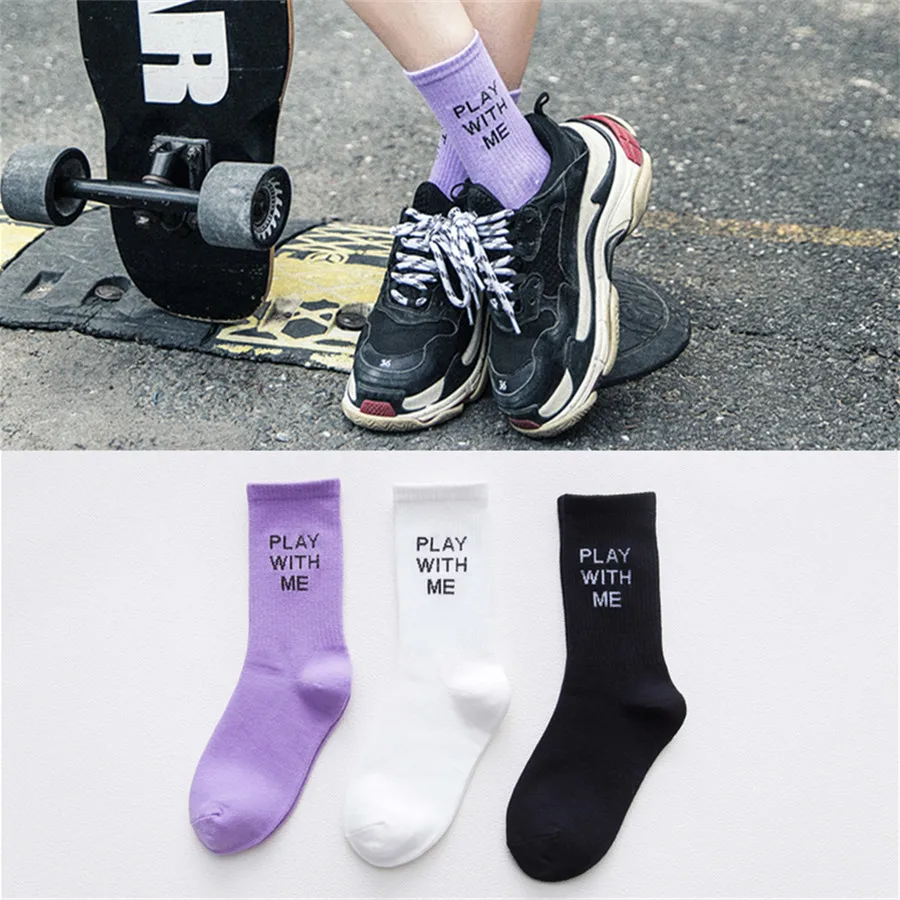 Модные хип-хоп носки с буквами мужские и женские носки с героями мультфильмов улица хип-хоп Спортивный скейтборд черно-белые парные носки Calcetines Hombre