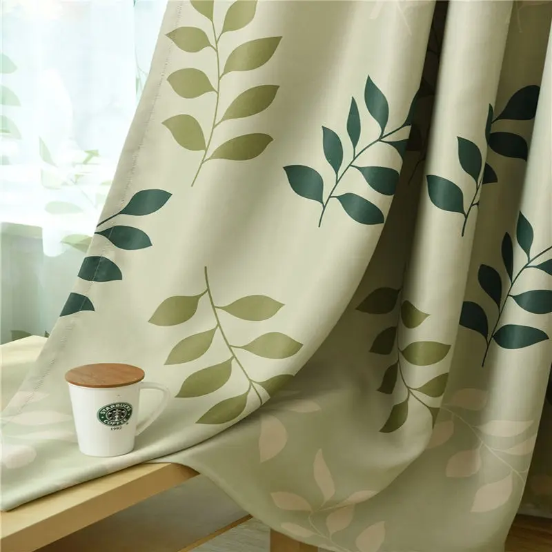 01 Curtains Cloth Пасторальный принт сине-зеленая тень листьев шторы для гостиной свежий тюль на ткань для штор кухонная панель - Цвет: 01 Curtains Cloth