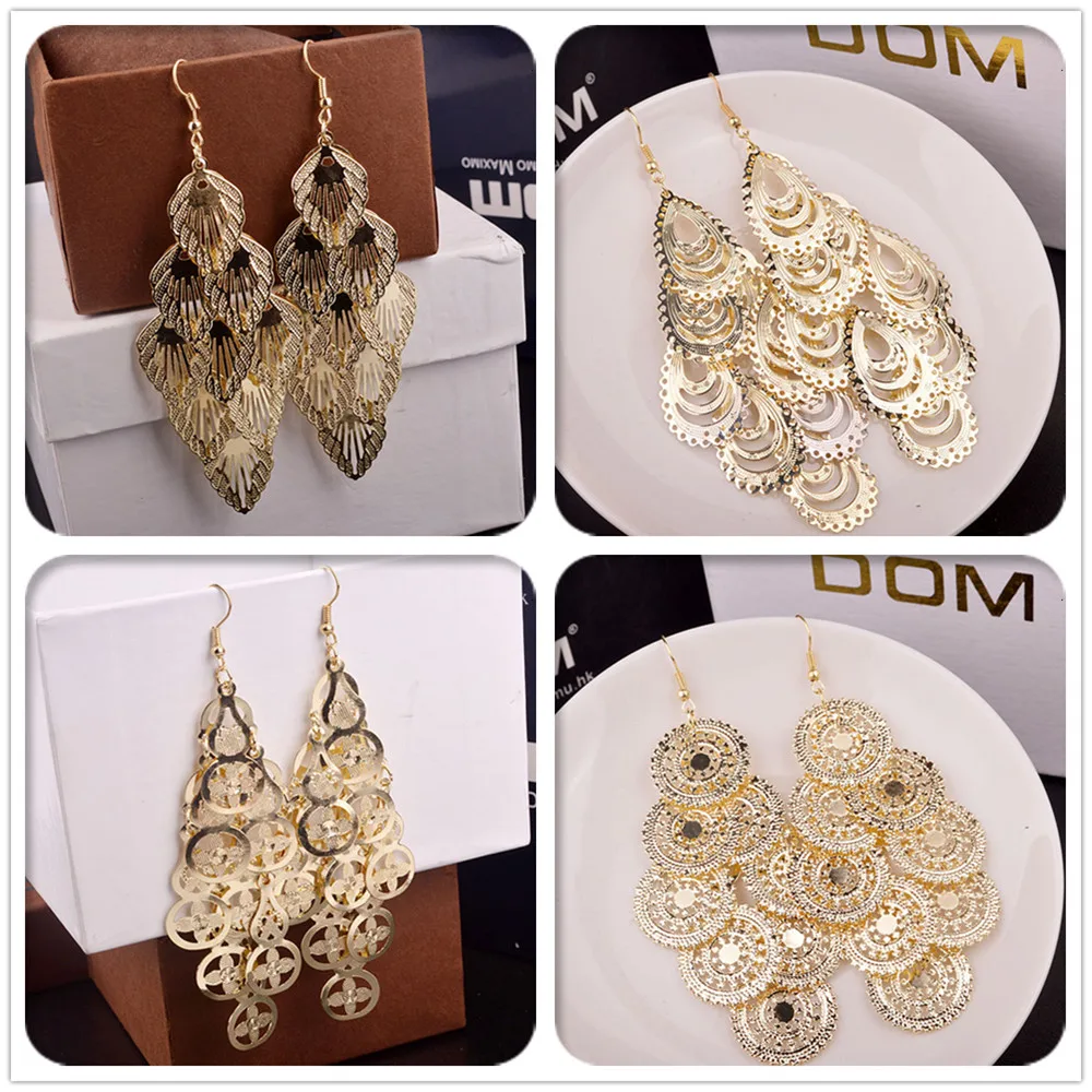 

Dangle Long Earrings For Women Water Droplets,Leaves, Hollowed-out sheet metal Perfect Bijouterie Assembly Earring