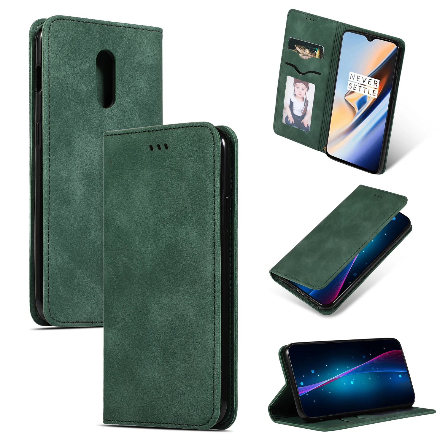 Green Роскошный флип-чехол для Oneplus 6t 7 7t Pro, кожаный магнитный держатель для карт, кошелек, подставка, чехол-книжка One Plus 6t 7 Pro 7T Oneplus6t 128 - Цвет: Green