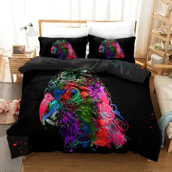 

Parrot Bedding Set Bedroom Decor 100% Microfiber Oil Printed Black Background 1PC Duvet Cover with Pillowcases No Comforter
