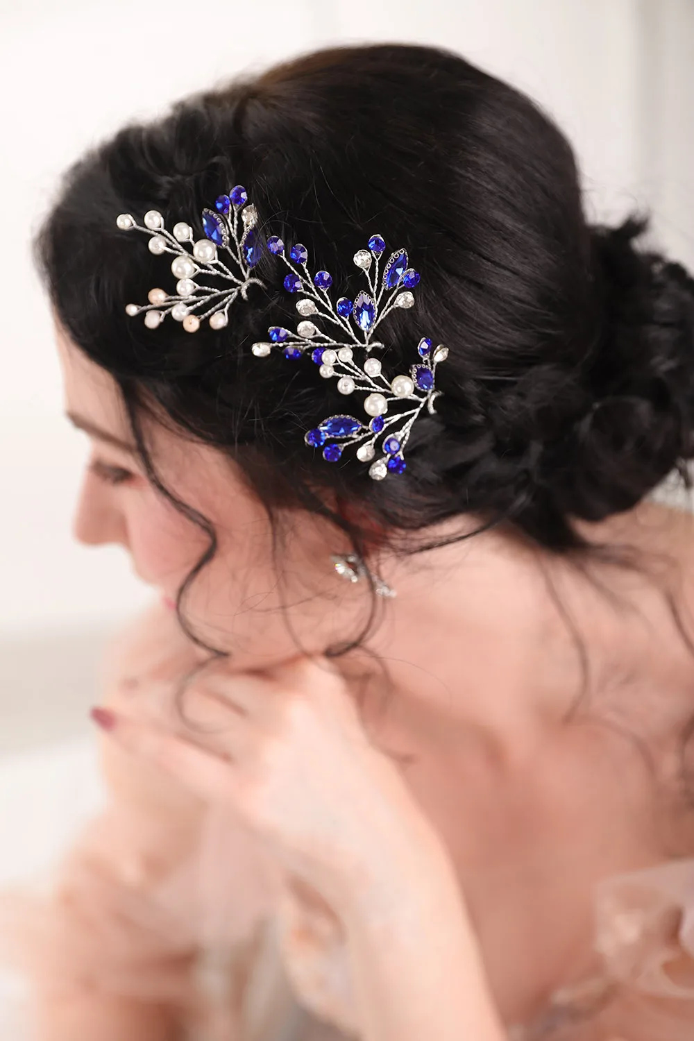 Chic Blue Silver Bridesmaid gift Wedding Birde Hair Accessories marriage Hair Jewelry pins Headdress for women
