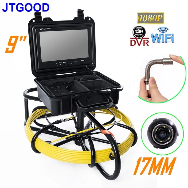 

9 Inch 17MM HD1080P Pipe Inspection Camera 30M Sewer Camera with WiFi DVR 16GB Drain Industrial Endoscope IP68 4500mA Battery