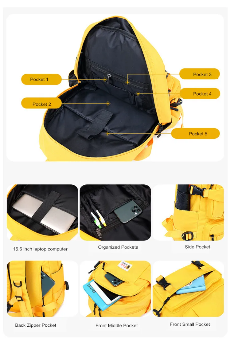 (Yellow) Fashionable School Bags for Teenage Girls Backpack