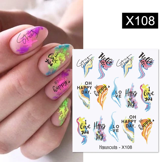 Harunouta Abstract Line Avocado Fruit Leopard Nail Water Sticker Decals Flower Leaves Slider Decoration For Autumn Nail Design X108