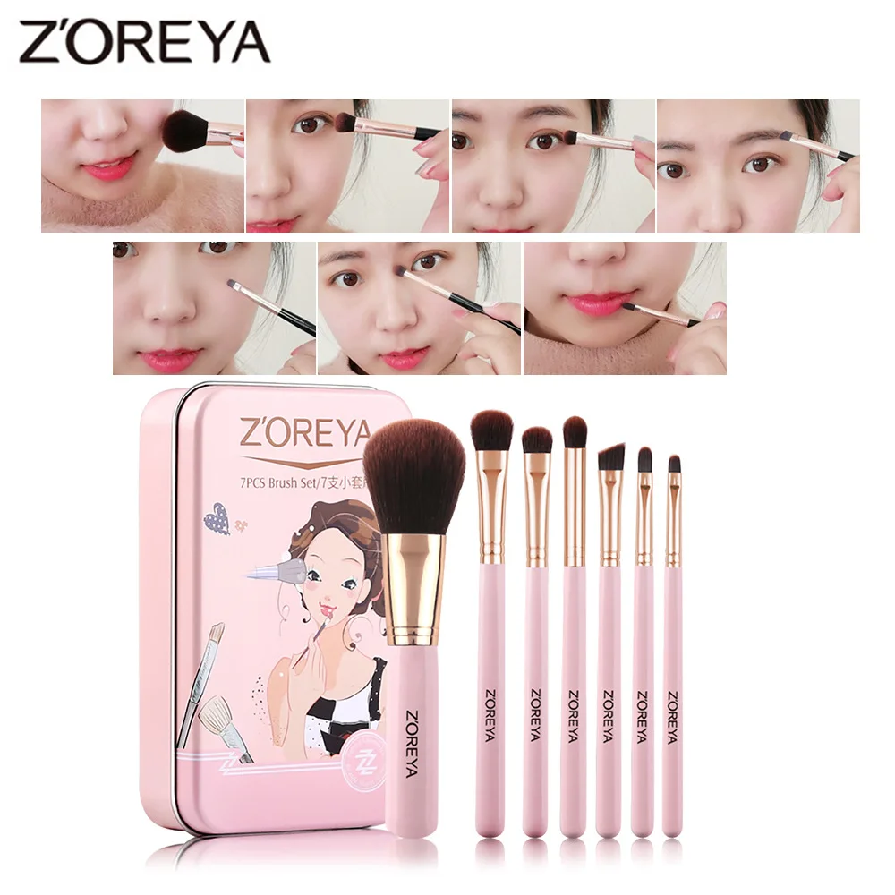 

Cross Border Hot Selling 7 Other Iron Boxed Makeup Brush Makeup Brush Set Beauty Makeup Tool Portable Models ZS7B/ZS7P
